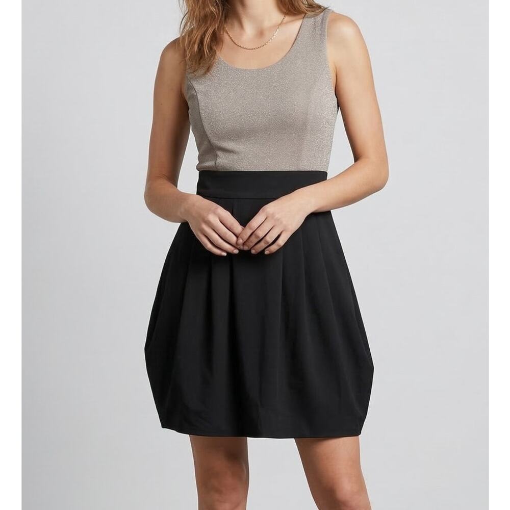 Theme Brand Womens Dress Gray Black Small Bubble Sleeveless Small
